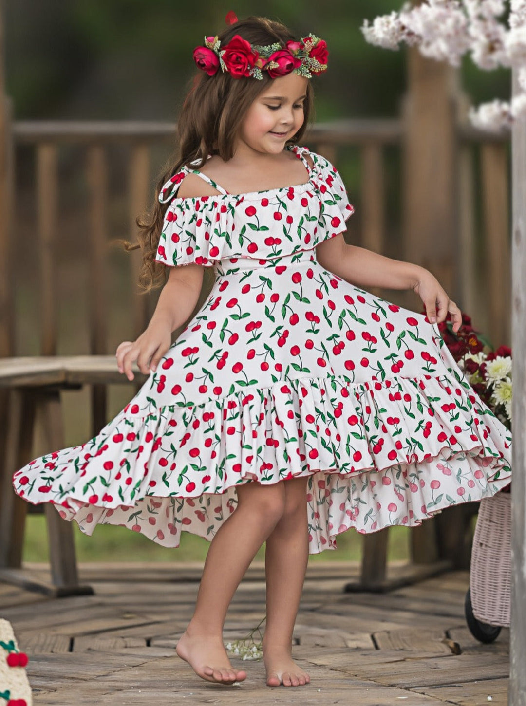 Mia Belle Girls Cherry Print Maxi Sundress | Girls Spring Dresses