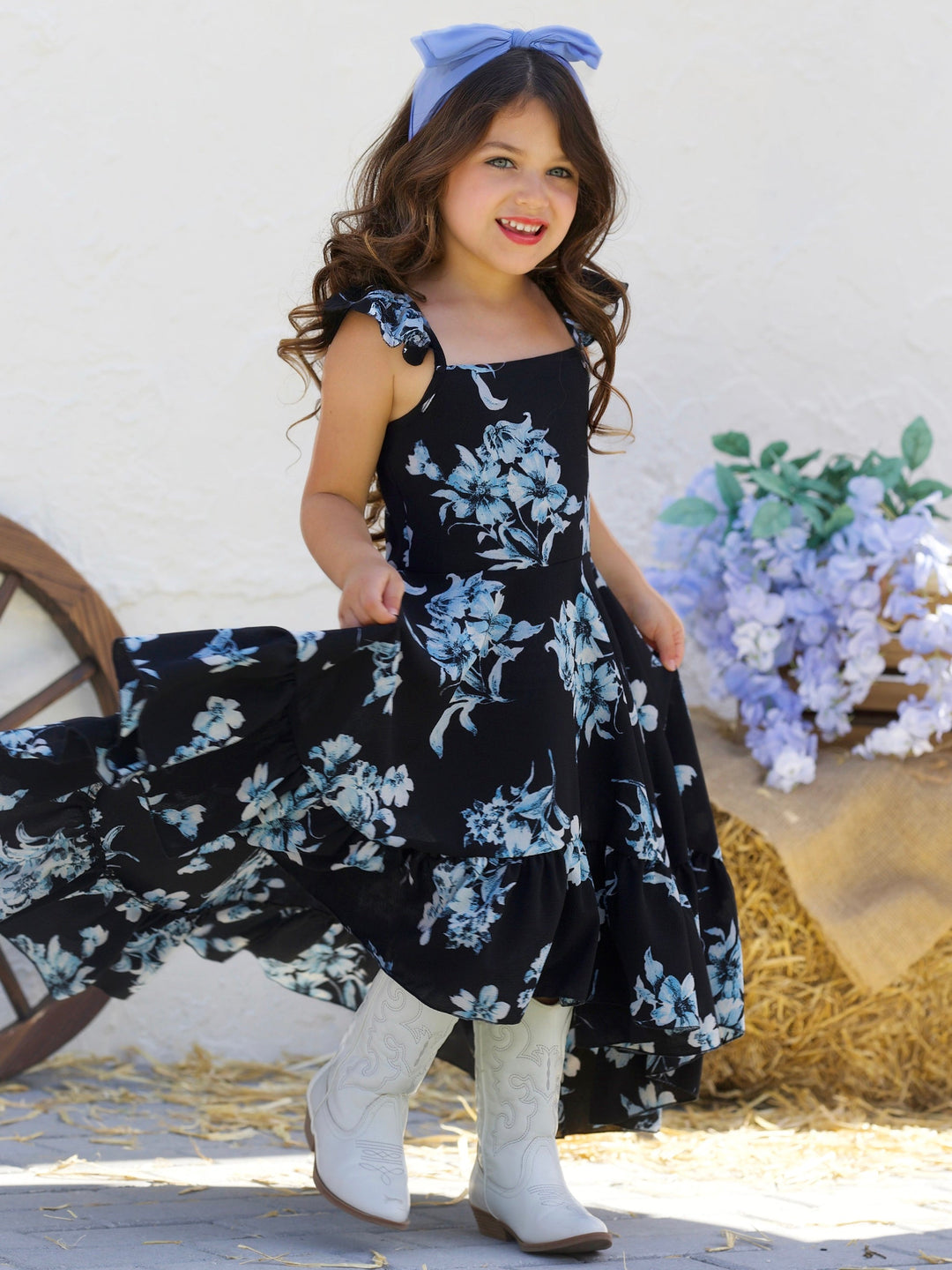 Mia Belle Girls Floral Hi-Lo Ruffle Dress | Girls Spring Dresses