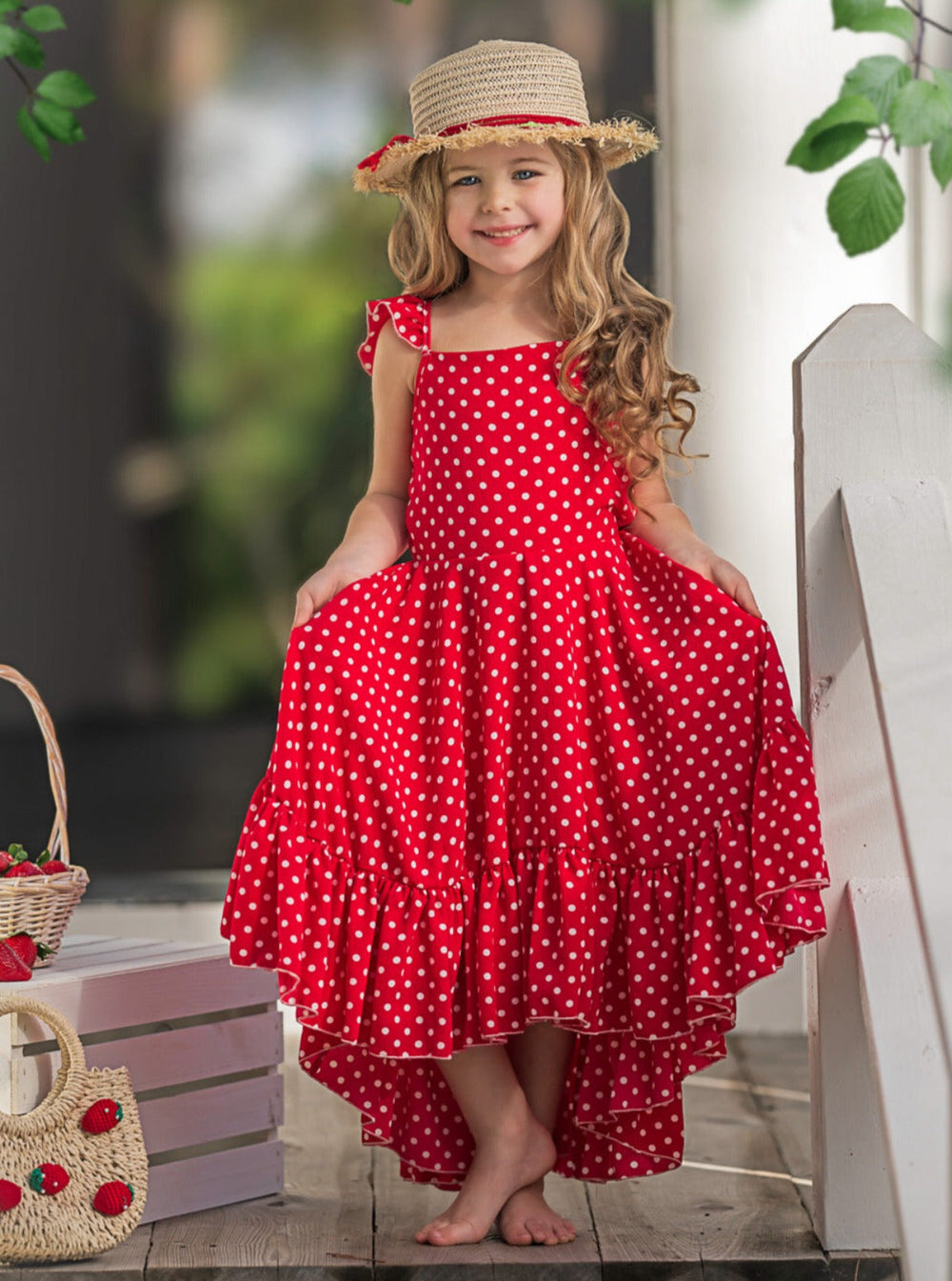 Mia Belle Girls Red Polka Dot Hi-Lo Dress | Girls Spring Dresses