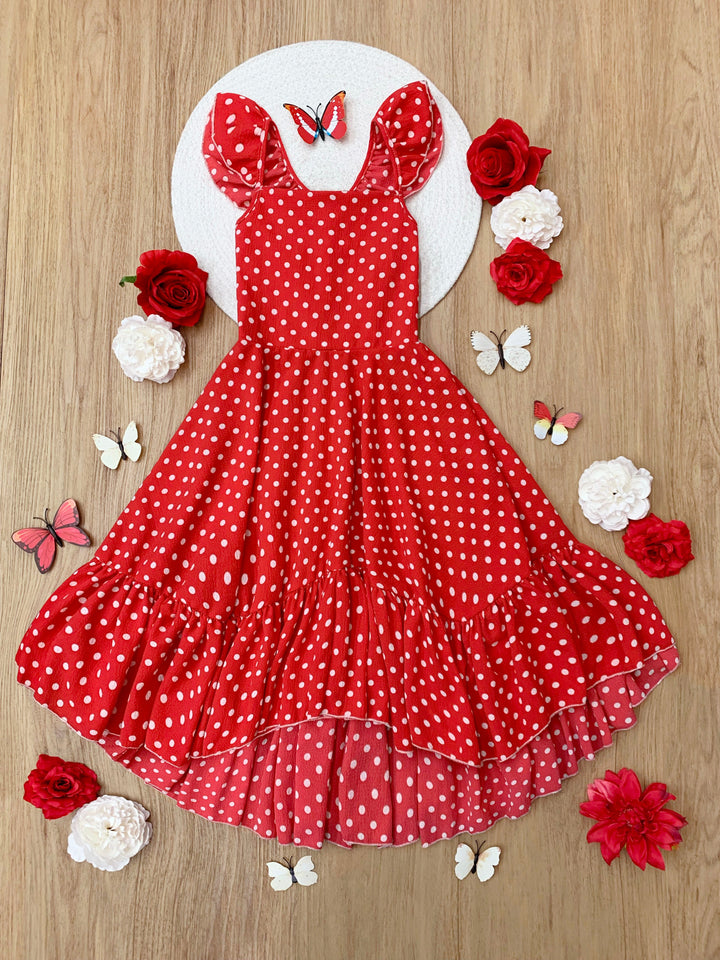 Mia Belle Girls Red Polka Dot Hi-Lo Dress | Girls Spring Dresses