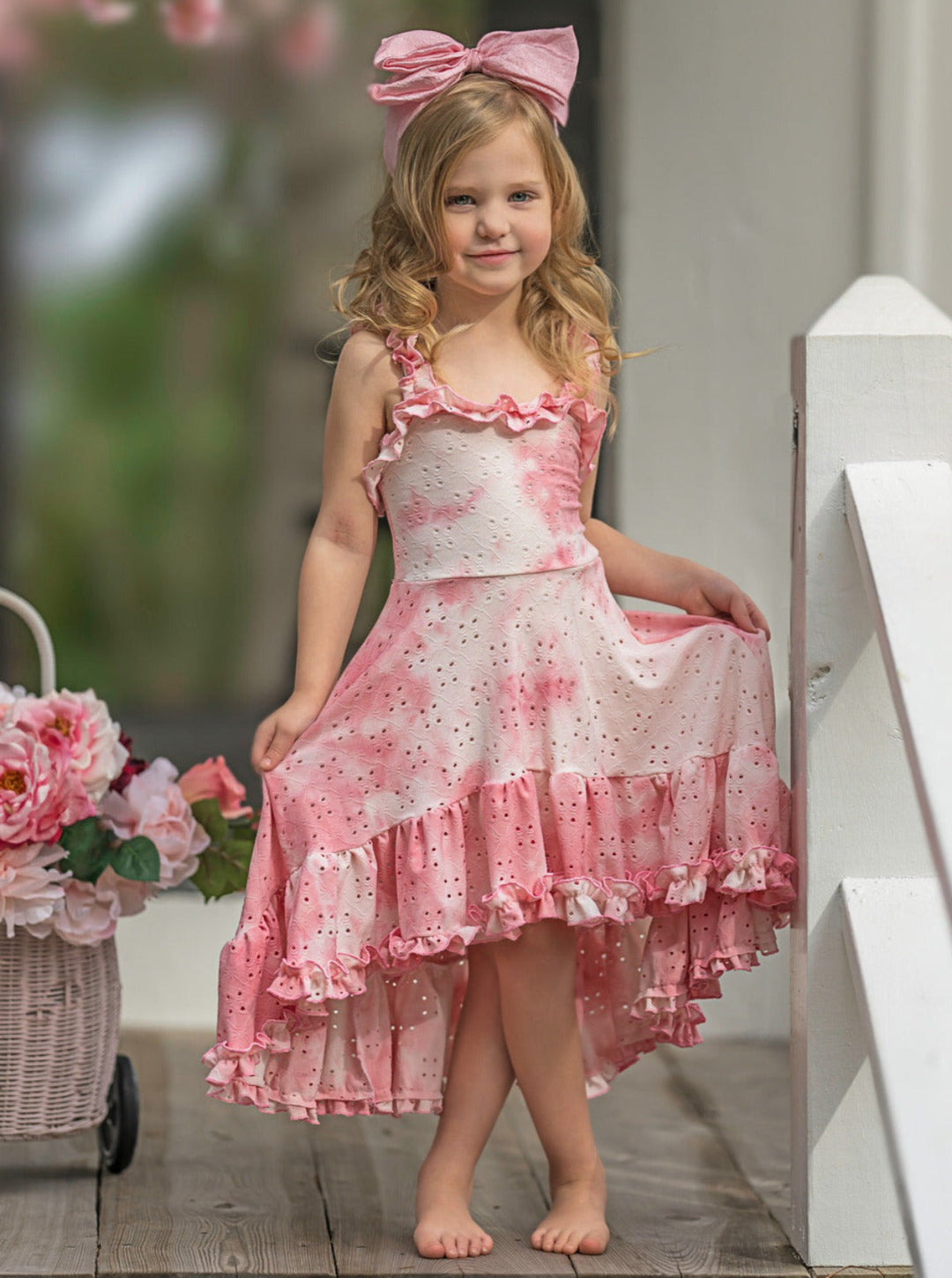 Mia Belle Girls Tie-Dye Hi-Lo Ruffle Dress | Girls Spring Dresses