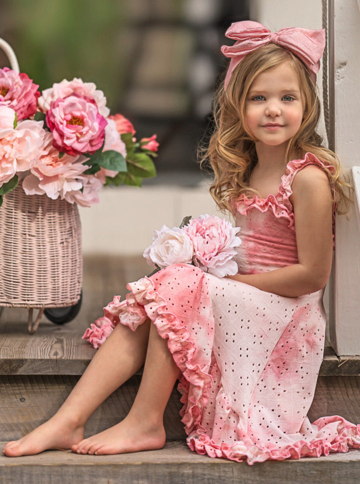 Mia Belle Girls Tie-Dye Hi-Lo Ruffle Dress | Girls Spring Dresses