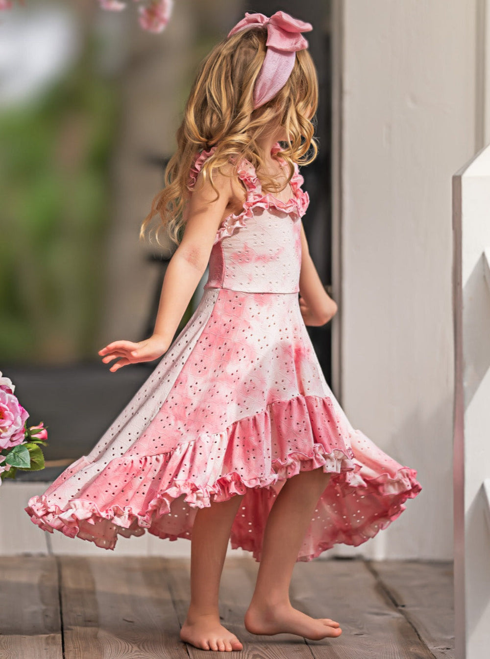 Mia Belle Girls Tie-Dye Hi-Lo Ruffle Dress | Girls Spring Dresses