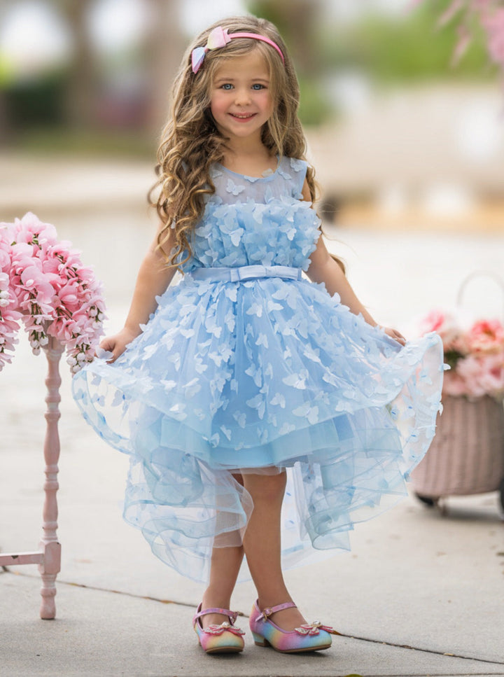 Mia Belle Girls Blue Butterfly Tulle Dress | Girls Formal Dresses