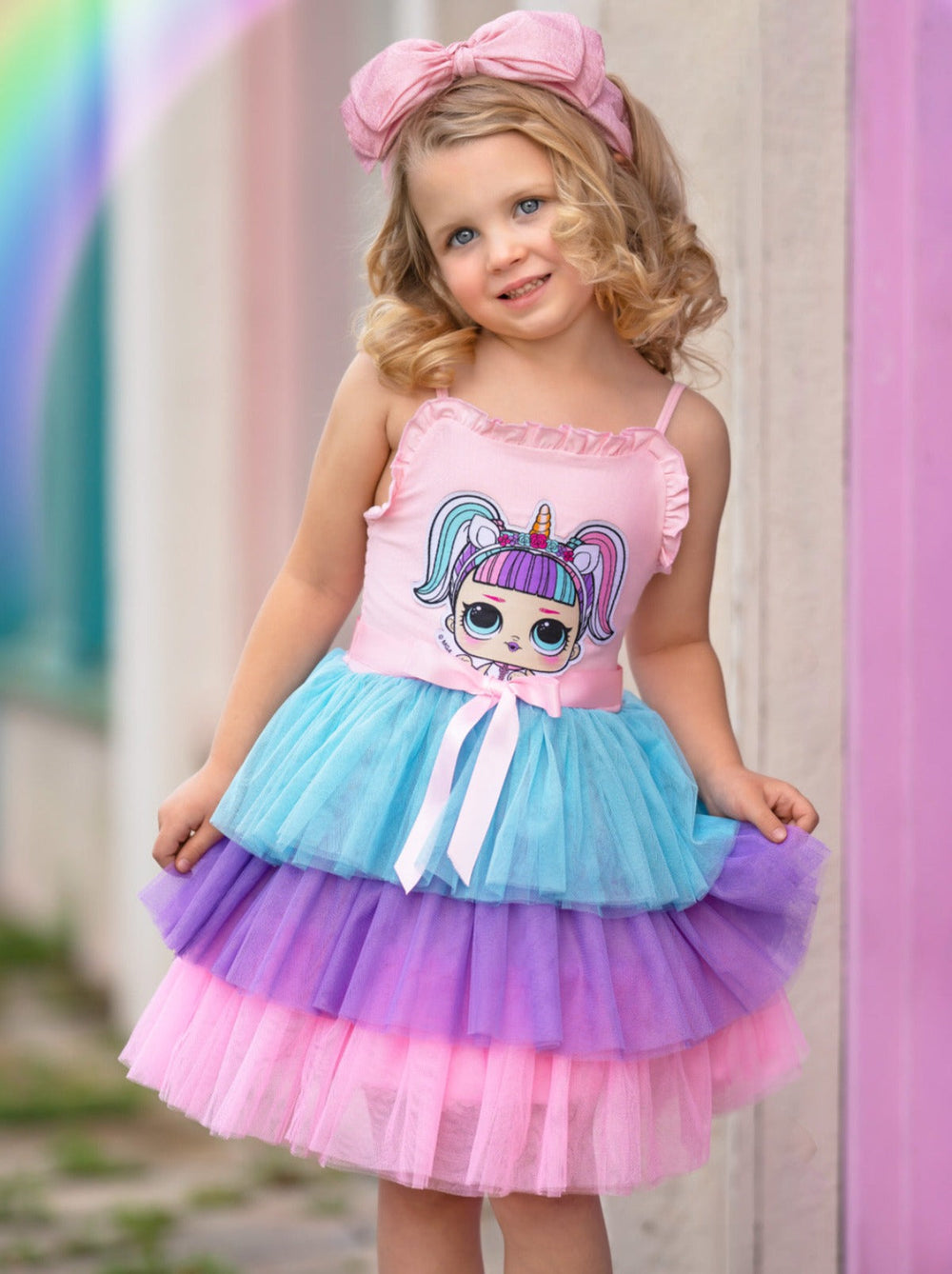 L.O.L. SURPRISE! x Mia Belle Girls Unicorn Tiered Pastel Dress