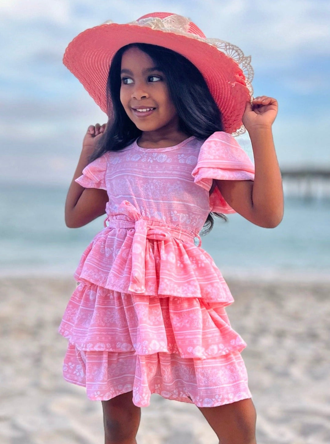 Mia Belle Girls Pink Tiered Ruffle Dress | Girls Spring Dresses