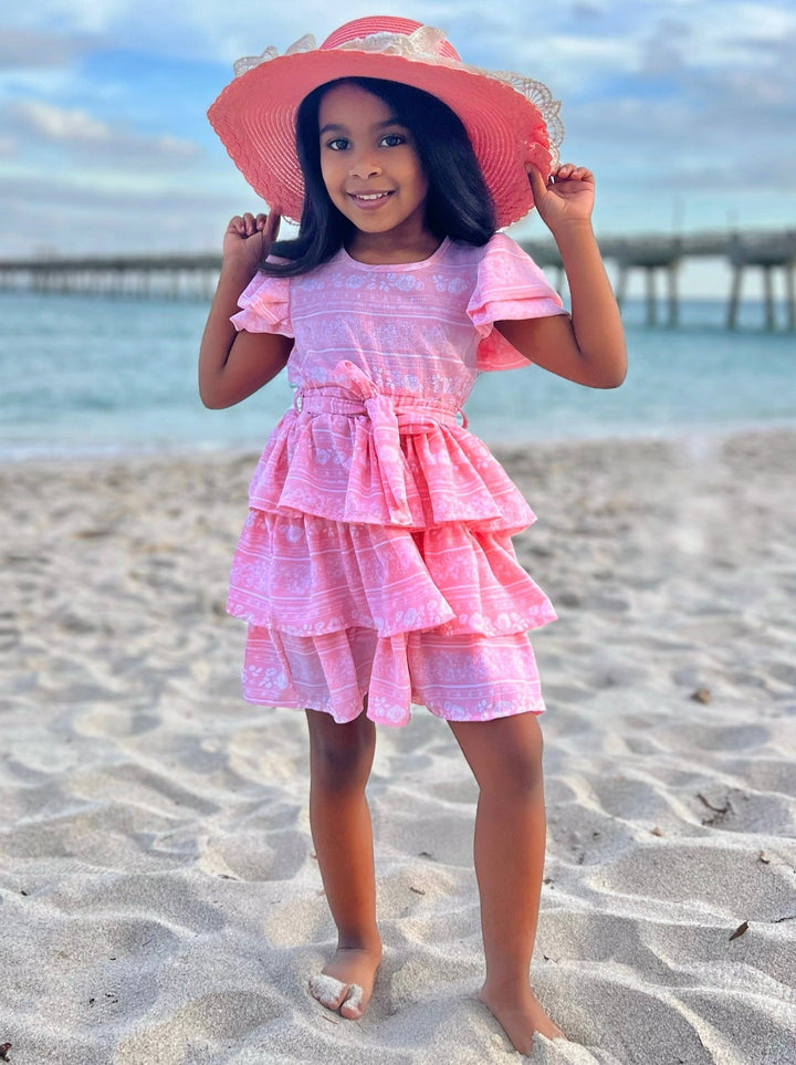 Mia Belle Girls Pink Tiered Ruffle Dress | Girls Spring Dresses