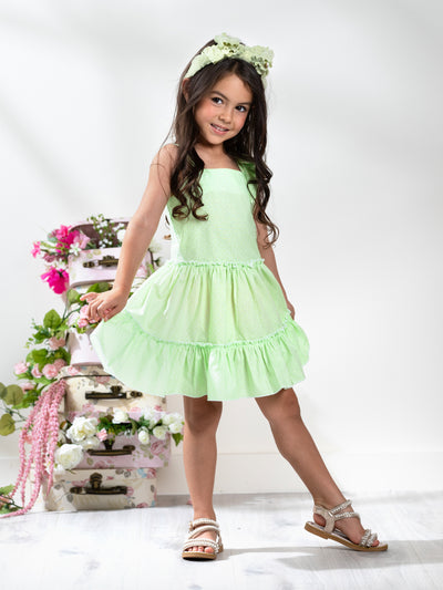 KidsCouture x Mia Belle Girls Green Polka Dot Smocked Dress