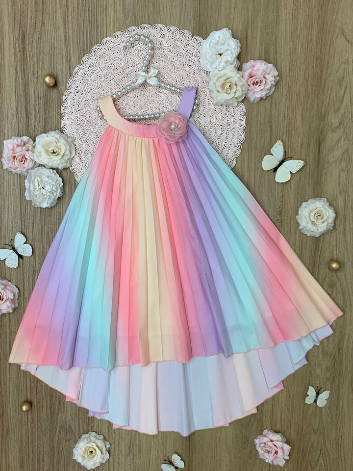 Rainbow Dreams Pleated Hi-Lo Swing Dress