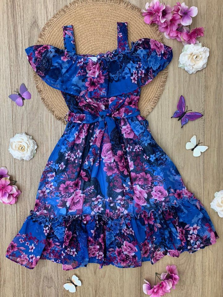 Twilight Blooms Ruffle Midi Dress