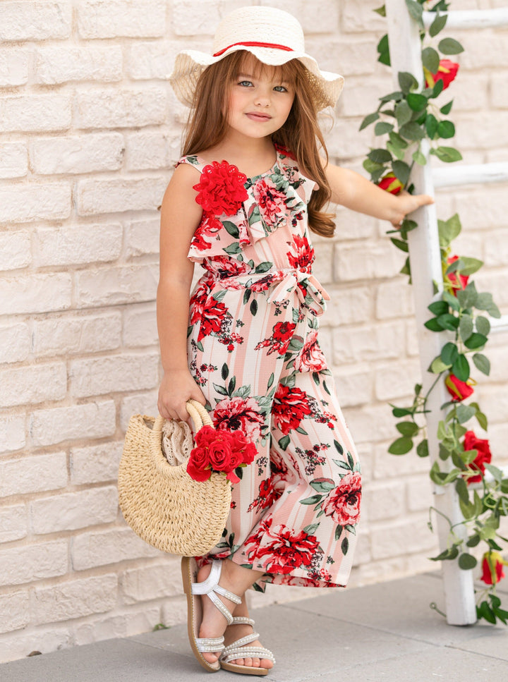 Cute Toddler Outfit | Girls Floral Striped One Shoulder Jumpsuit