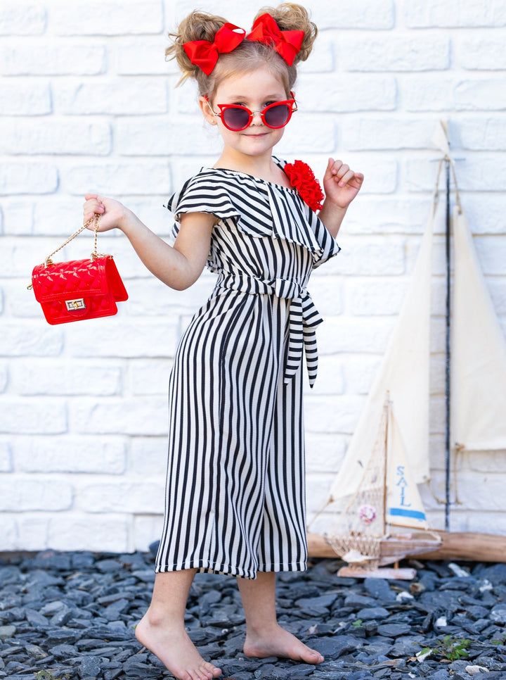 Kids Spring Clothes | Girls Striped One Shoulder Sling Ruffle Jumpsuit