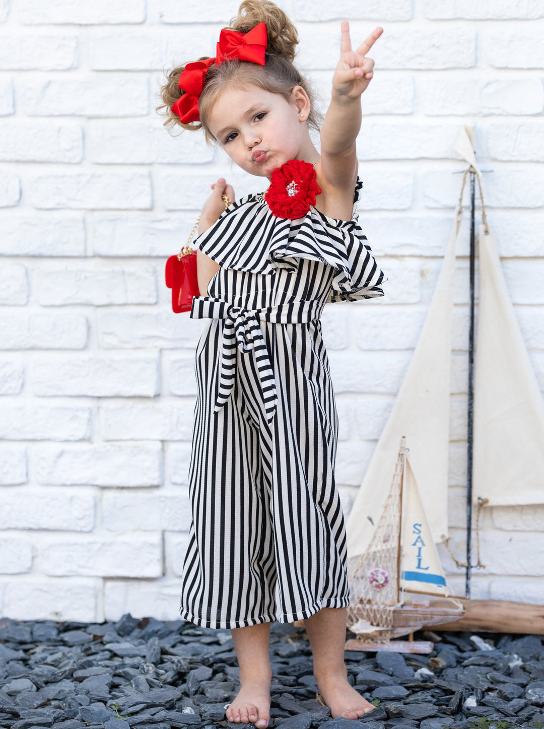 Kids Spring Clothes | Girls Striped One Shoulder Sling Ruffle Jumpsuit