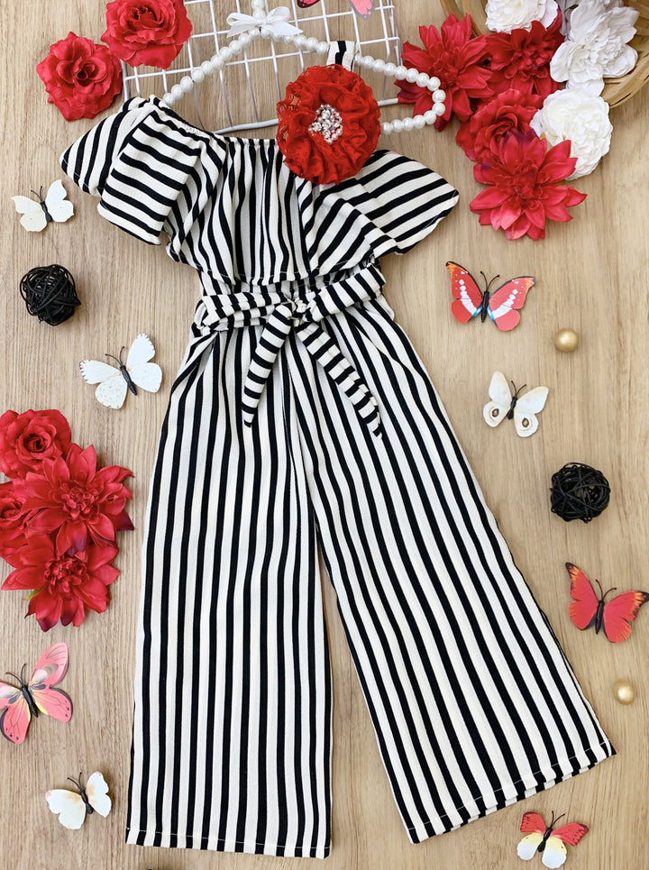 Kids Spring Clothes | Girls Striped One Shoulder Sling Ruffle Jumpsuit