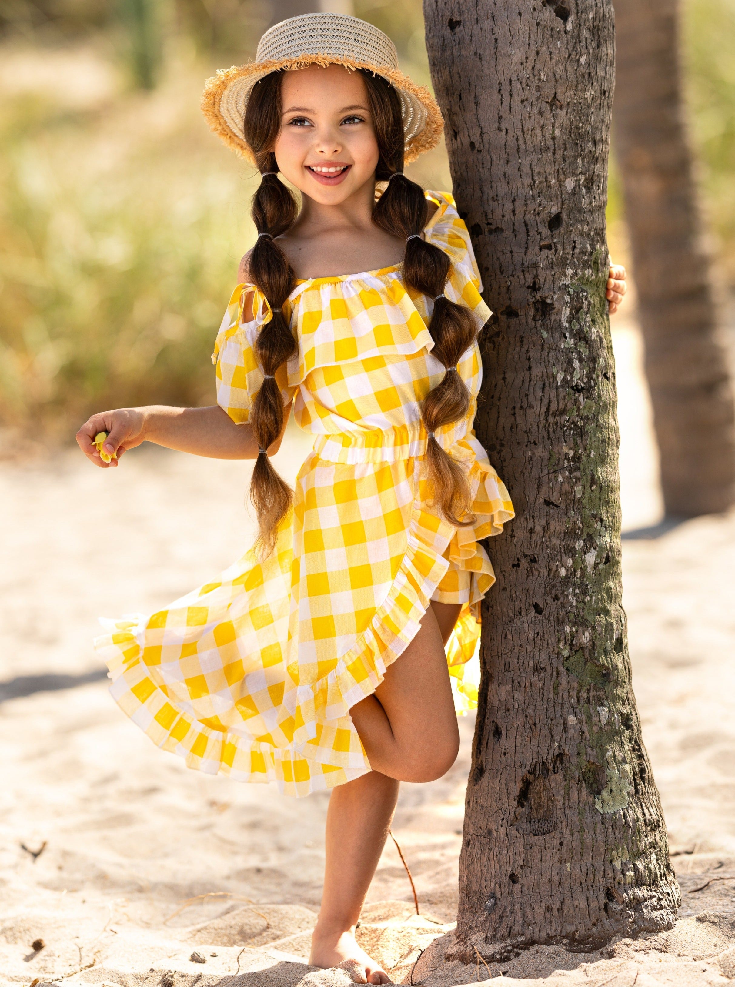 Girls Spring Rompers Yellow Plaid Romper Dress Mia Belle Girls