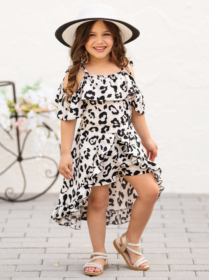 Mia Belle Girls Leopard Print Romper Dress | Girls Spring Outfits