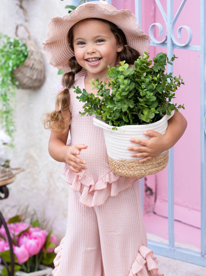 Cute Spring Outfit | Girls Pastel Ruffle Hem Top & Wide Leg Pants Set 