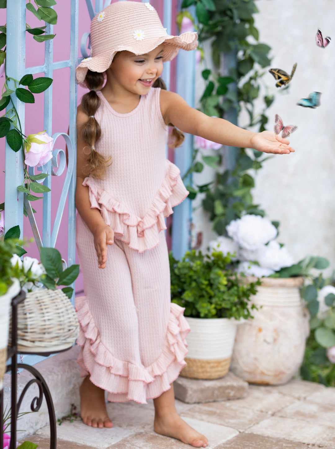 Cute Spring Outfit | Girls Pastel Ruffle Hem Top & Wide Leg Pants Set 