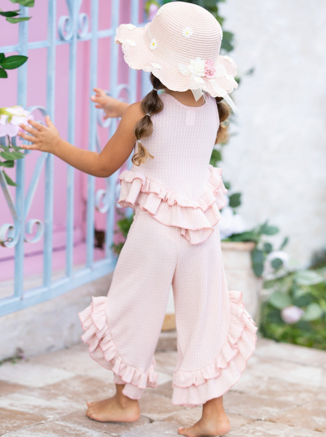 Cute Spring Outfit | Girls Pastel Ruffle Hem Top & Wide Leg Pants Set 