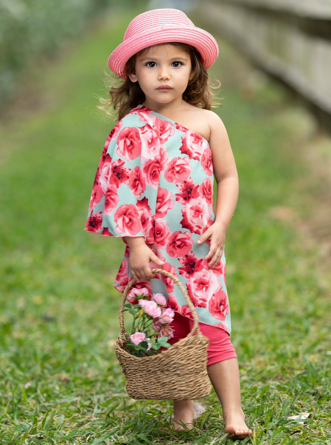 Kids Spring Clothes | Girls Rose Print One Sleeve Tunic & Legging Set