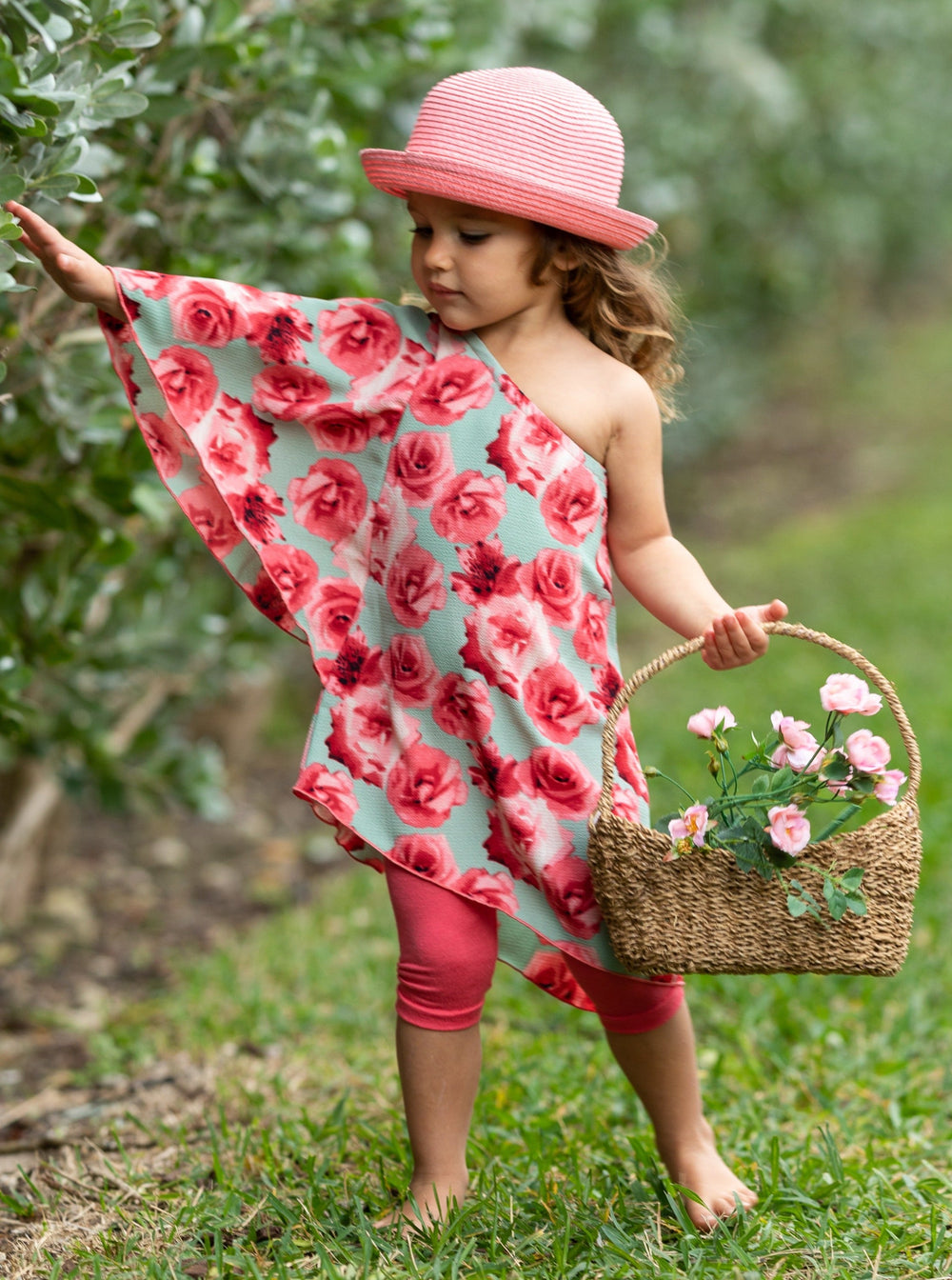 Kids Spring Clothes | Girls Rose Print One Sleeve Tunic & Legging Set