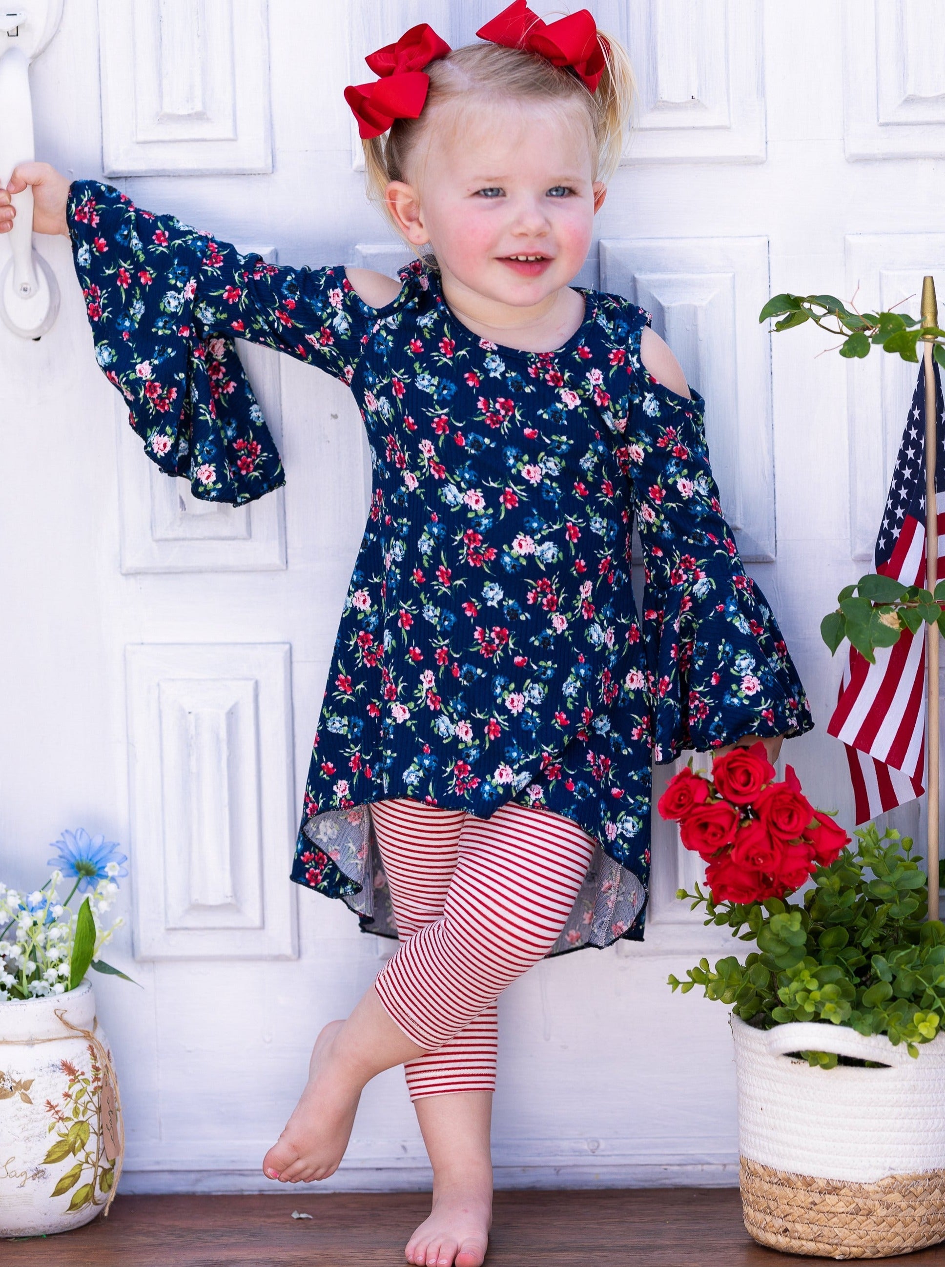 Cute Toddler Outfit Girls Calico Cold Shoulder Tunic Legging Set Multicolor 2T 3T
