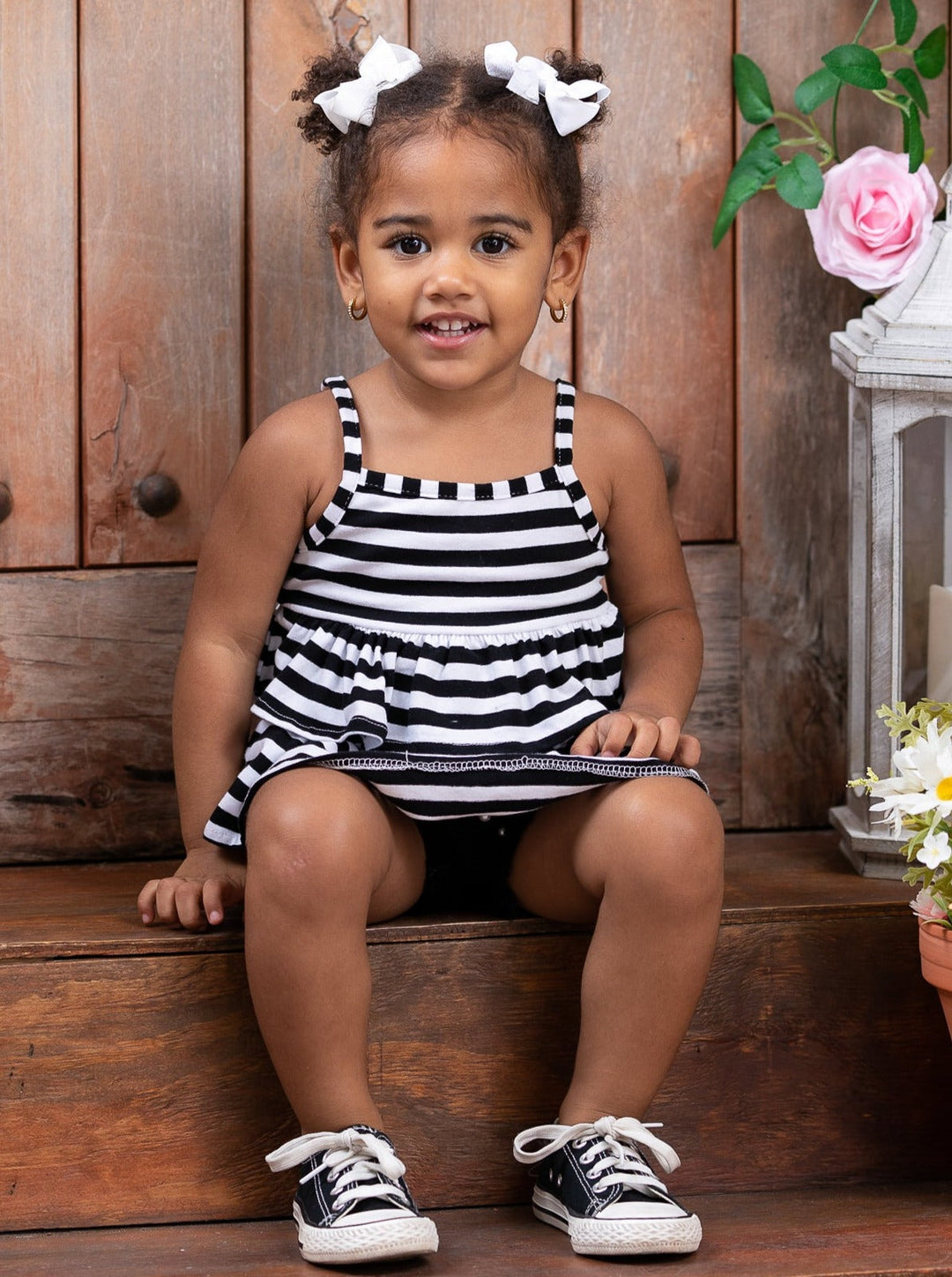 Cute Toddler Outfit | Girls Ruffle Tank Top & Fringed Denim Shorts Set