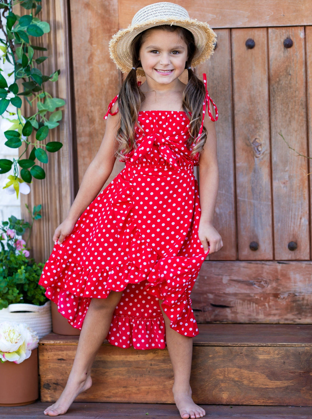 Girls Sweet Little Dot Bow Tie Crop Top and Hi Lo Wrap Skirt Set