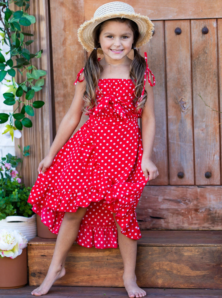 Girls Sweet Little Dot Bow Tie Crop Top and Hi Lo Wrap Skirt Set