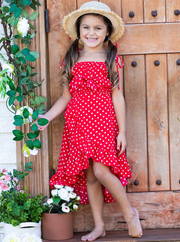 Girls Sweet Little Dot Bow Tie Crop Top and Hi Lo Wrap Skirt Set