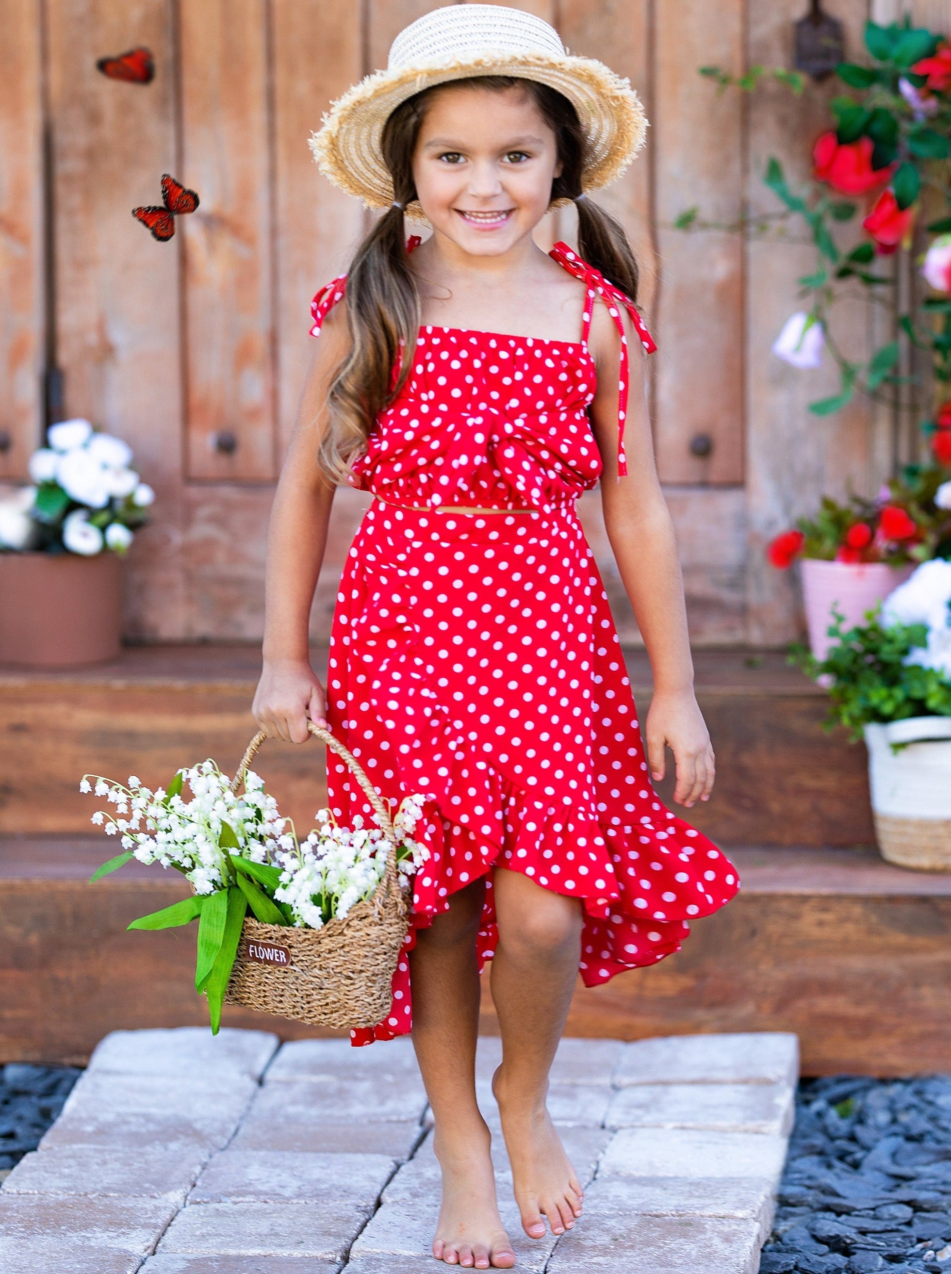 Girls Polka Dot Crop Top Hi Lo Wrap Skirt Set Mia Belle Girls