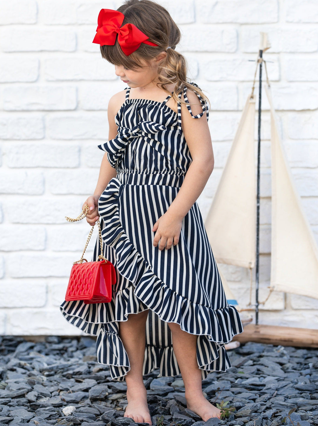 Toddler Spring Clothes | Girls Striped Crop Top & Hi-Lo Wrap Skirt Set