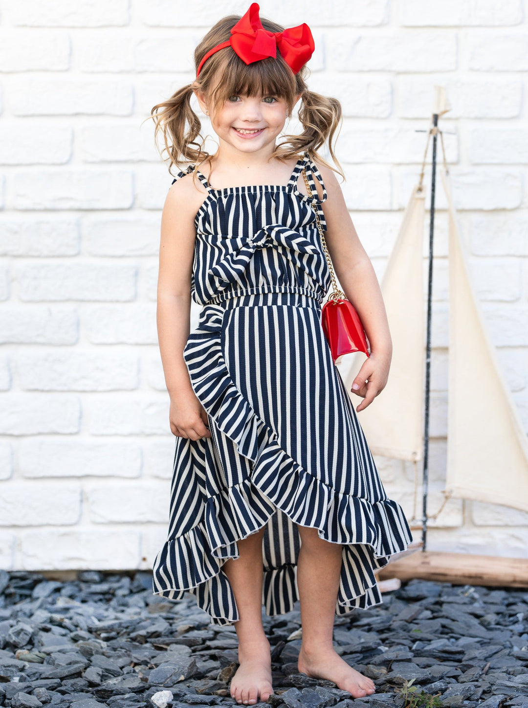 Toddler Spring Clothes | Girls Striped Crop Top & Hi-Lo Wrap Skirt Set