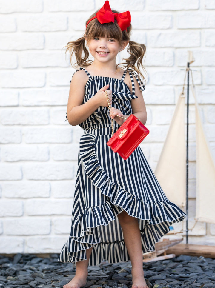 Toddler Spring Clothes | Girls Striped Crop Top & Hi-Lo Wrap Skirt Set