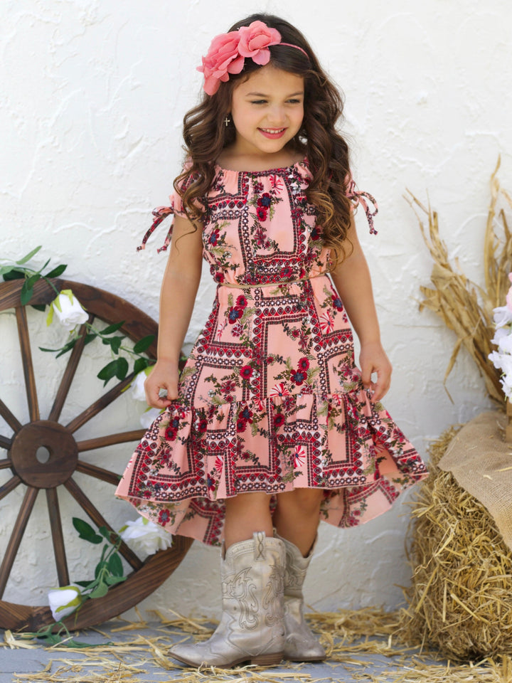 Cute Spring Outfits | Girls Floral Patchwork Top & Hi-Lo Skirt Set