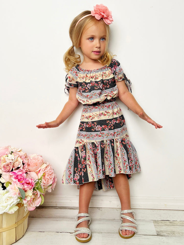 Cute Spring Outfits | Girls Floral Patchwork Top & Hi-Lo Skirt Set