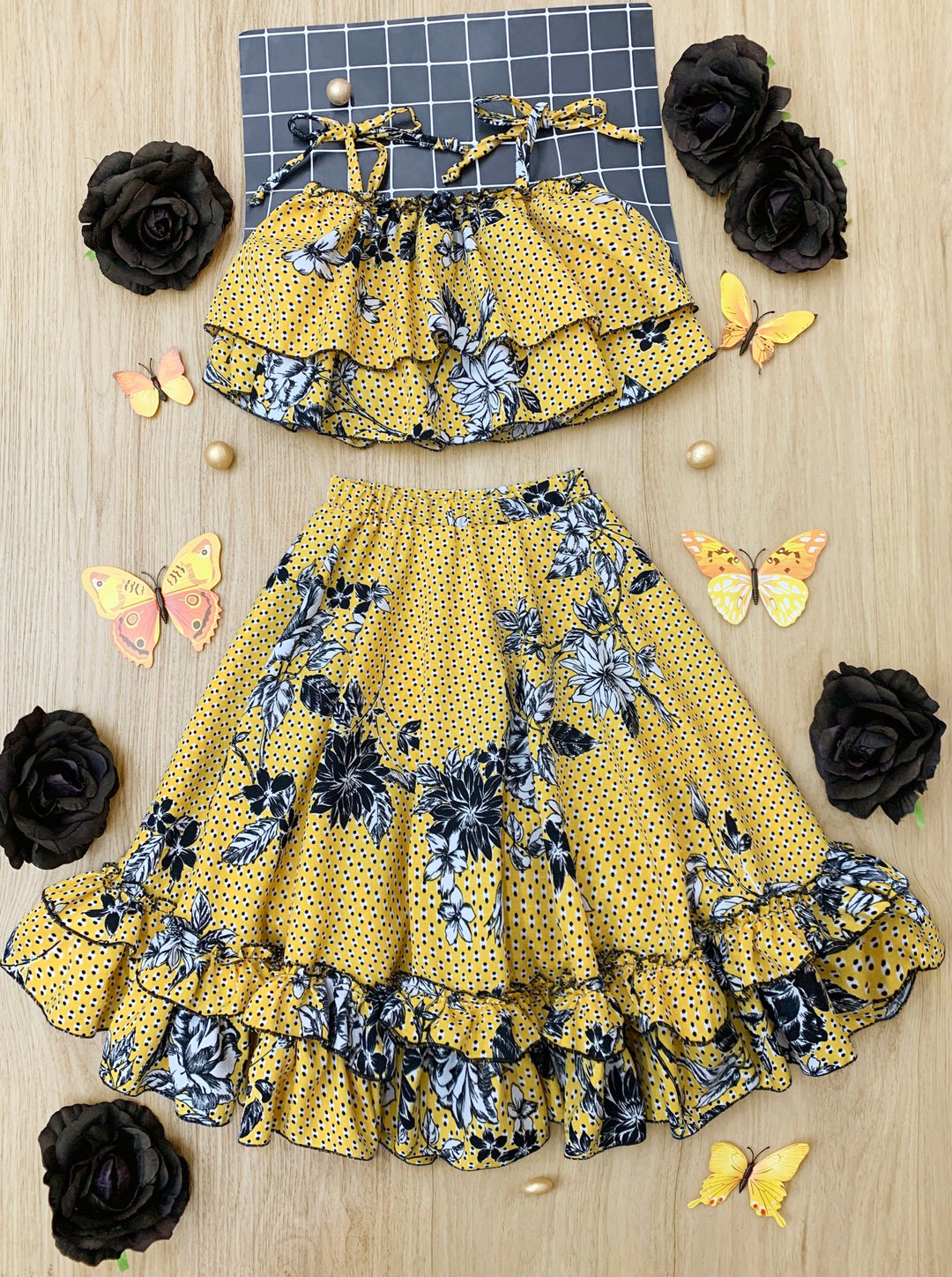 Toddler Spring Outfits | Girls Floral Ruffle Cami Top & Maxi Skirt Set