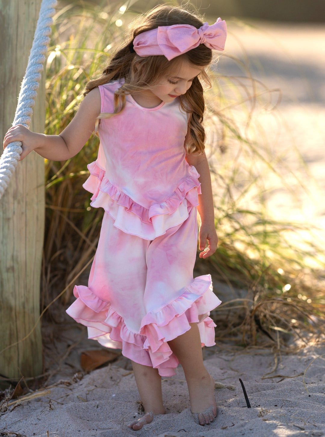 Mia Belle Girls Tie Dye Top & Ruffle Pants Set | Resort Wear