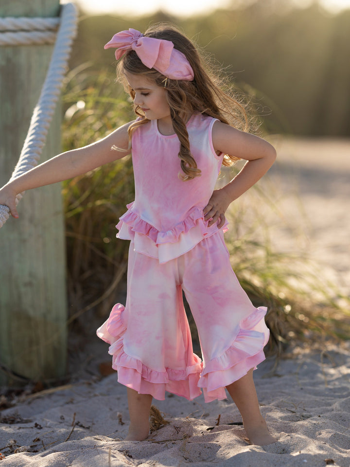 Mia Belle Girls Tie Dye Top & Ruffle Pants Set | Resort Wear