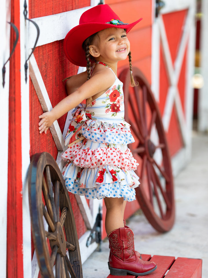 Cute Spring Dresses | Girls Stripe Floral Ruffled Halter Skirt Set