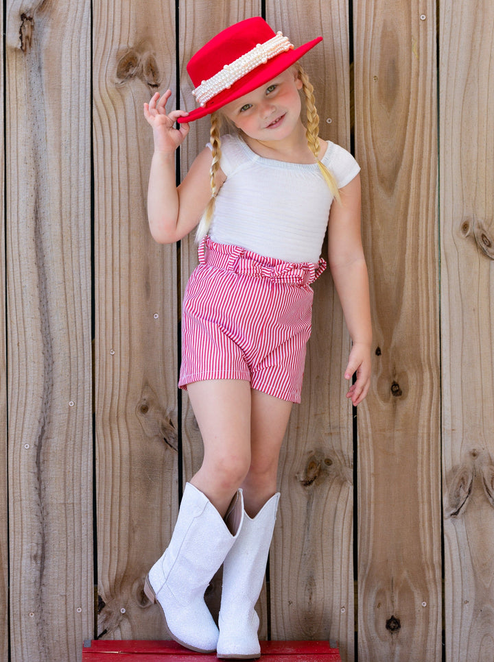 Girls Casual Spring Sets | Smocked Top & Paperbag Belted Shorts Set