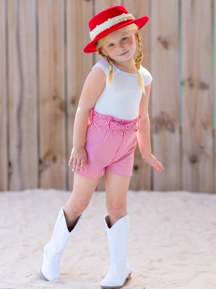 Girls Casual Spring Sets | Smocked Top & Paperbag Belted Shorts Set