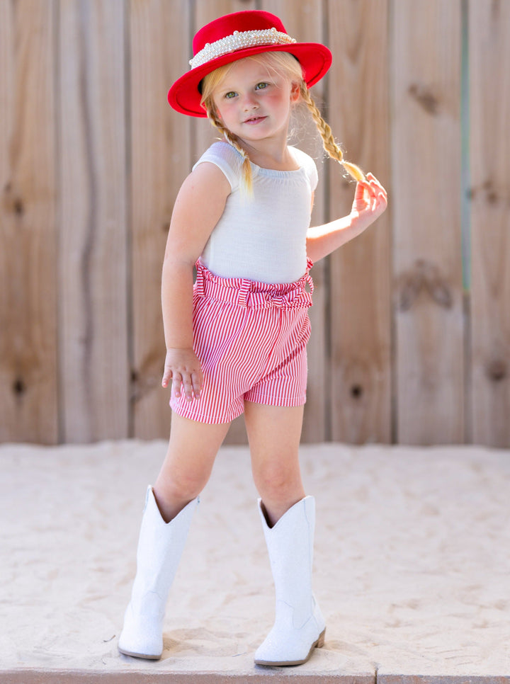 Girls Casual Spring Sets | Smocked Top & Paperbag Belted Shorts Set