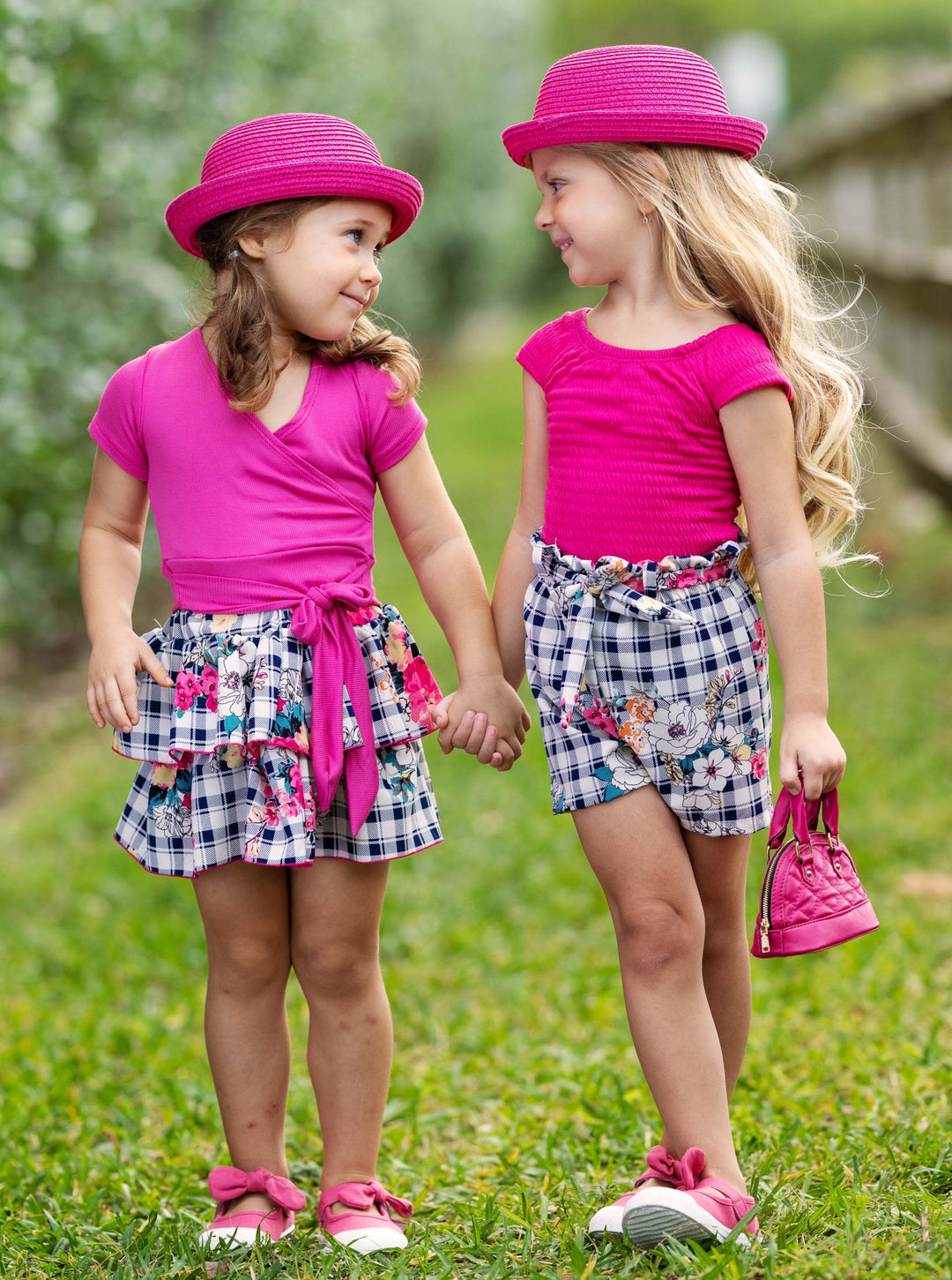 Spring Outfits | Girls Ribbed Top & Plaid Paperbag Belted Shorts Set