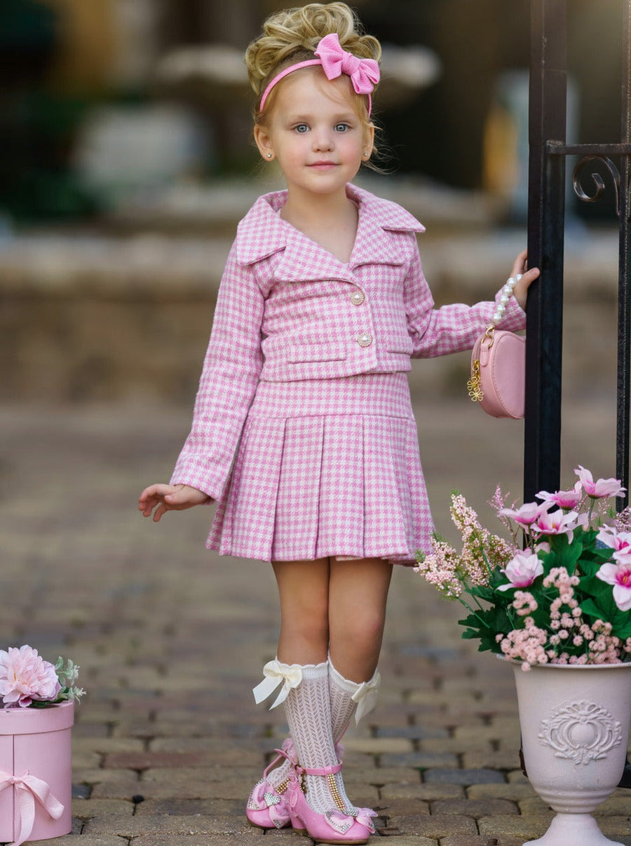 Preppy Chic Sets Tweed Blazer And Pleated Skirt Set Mia Belle Girls