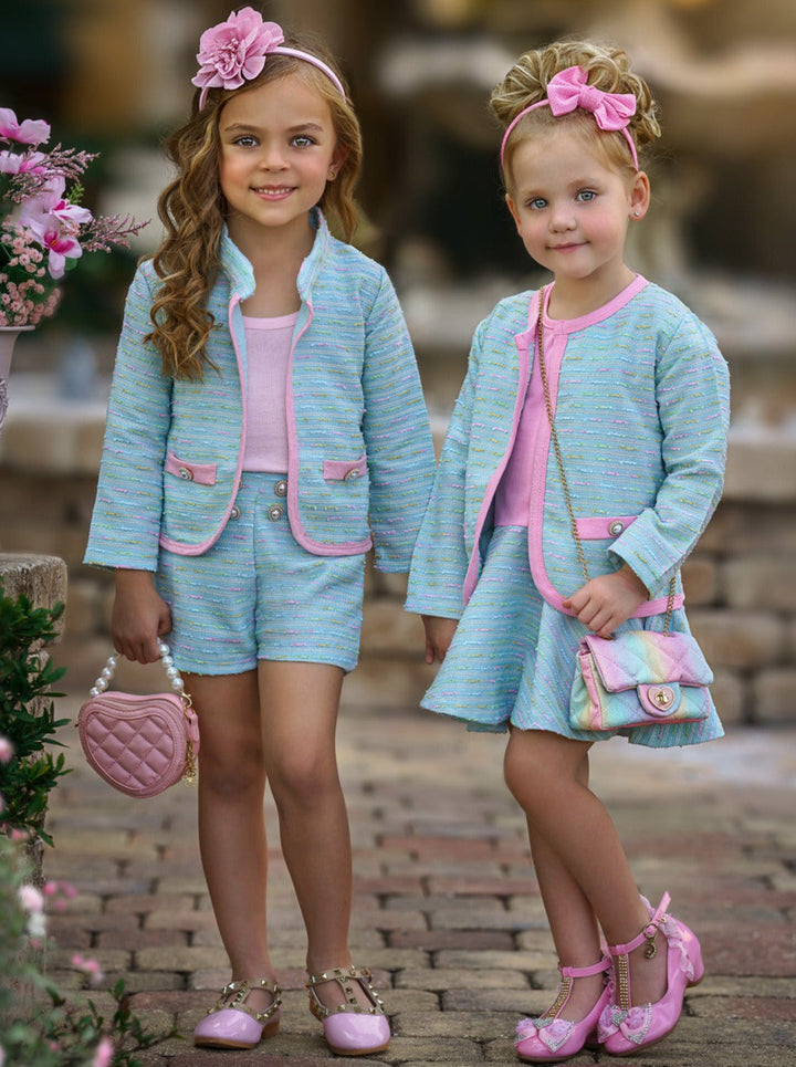 Admired Tweed Matching Blazer & Short Set - Mia Belle Girls