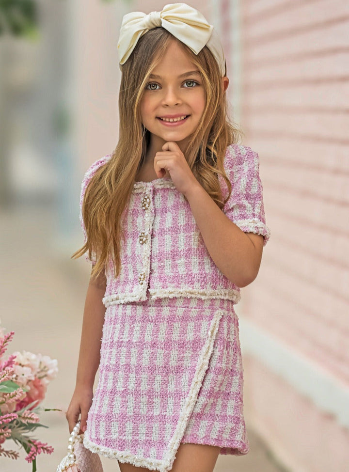 Mia Belle Girls Gingham Top And Skort Set | Girls Preppy Chic Sets