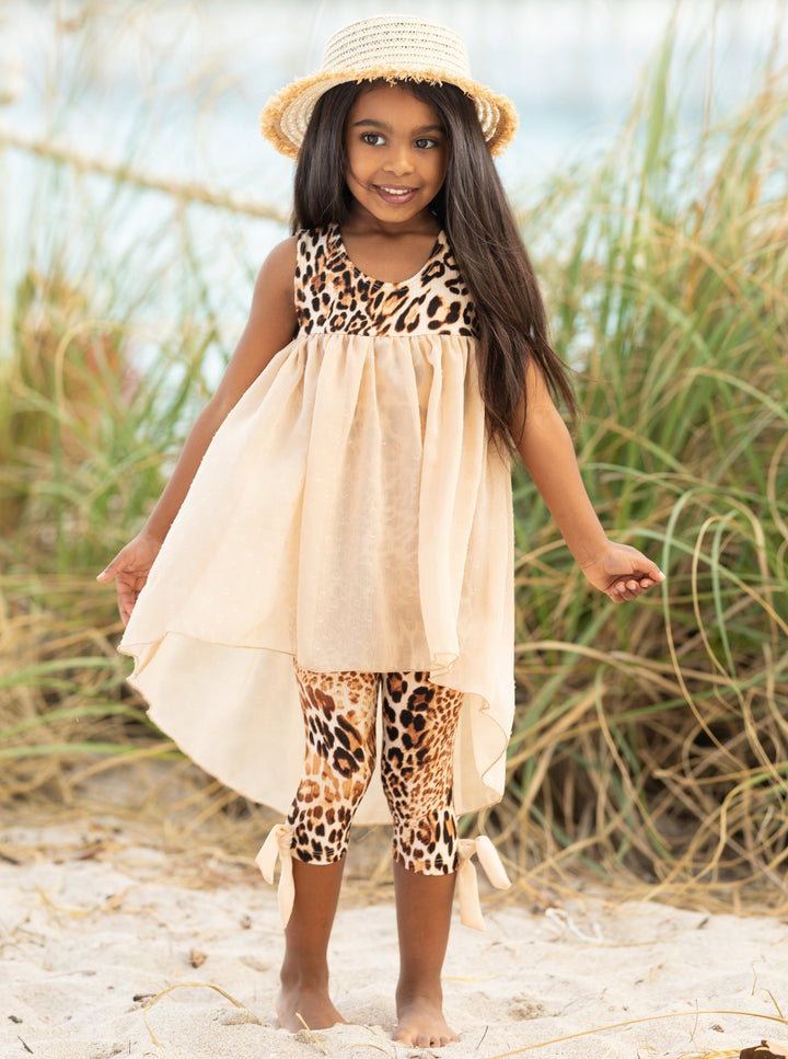 Mia Belle Girls Leopard Print Hi-Lo Tunic And Legging Set 