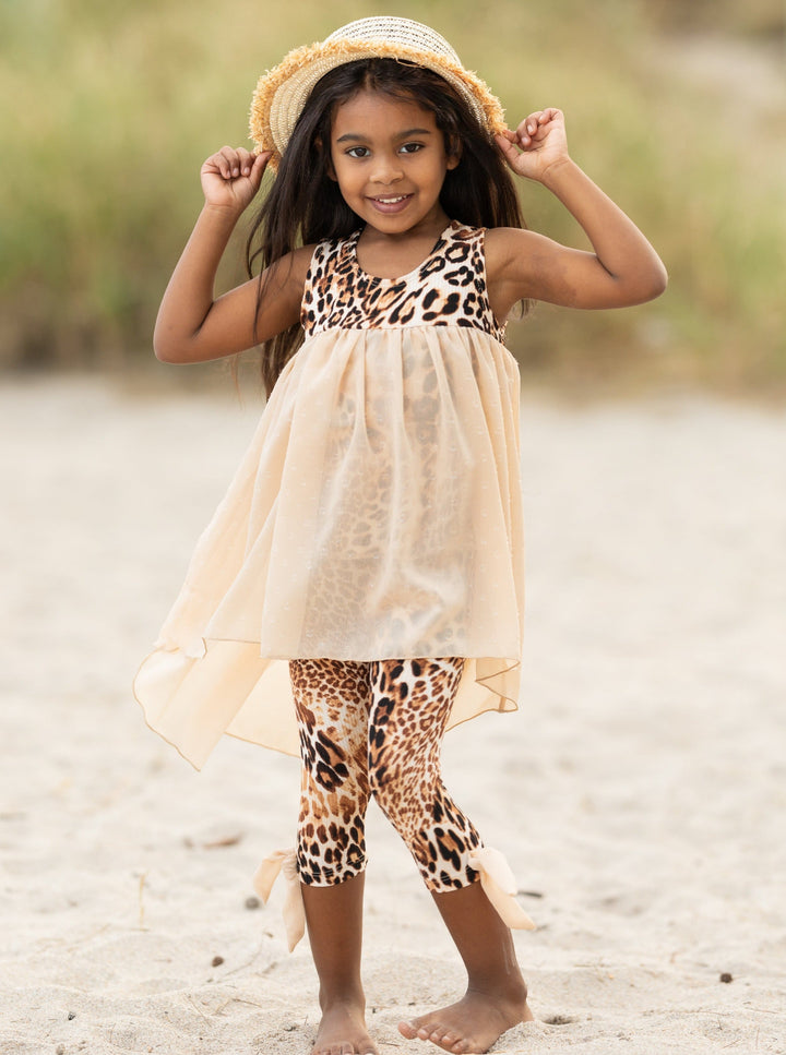 Mia Belle Girls Leopard Print Hi-Lo Tunic And Legging Set 