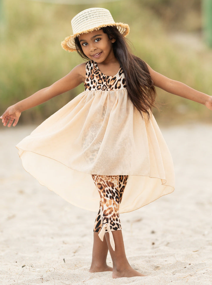 Mia Belle Girls Leopard Print Hi-Lo Tunic And Legging Set 